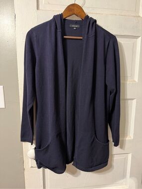 Verve ami Open Front Hooded Cardigan Blue Large